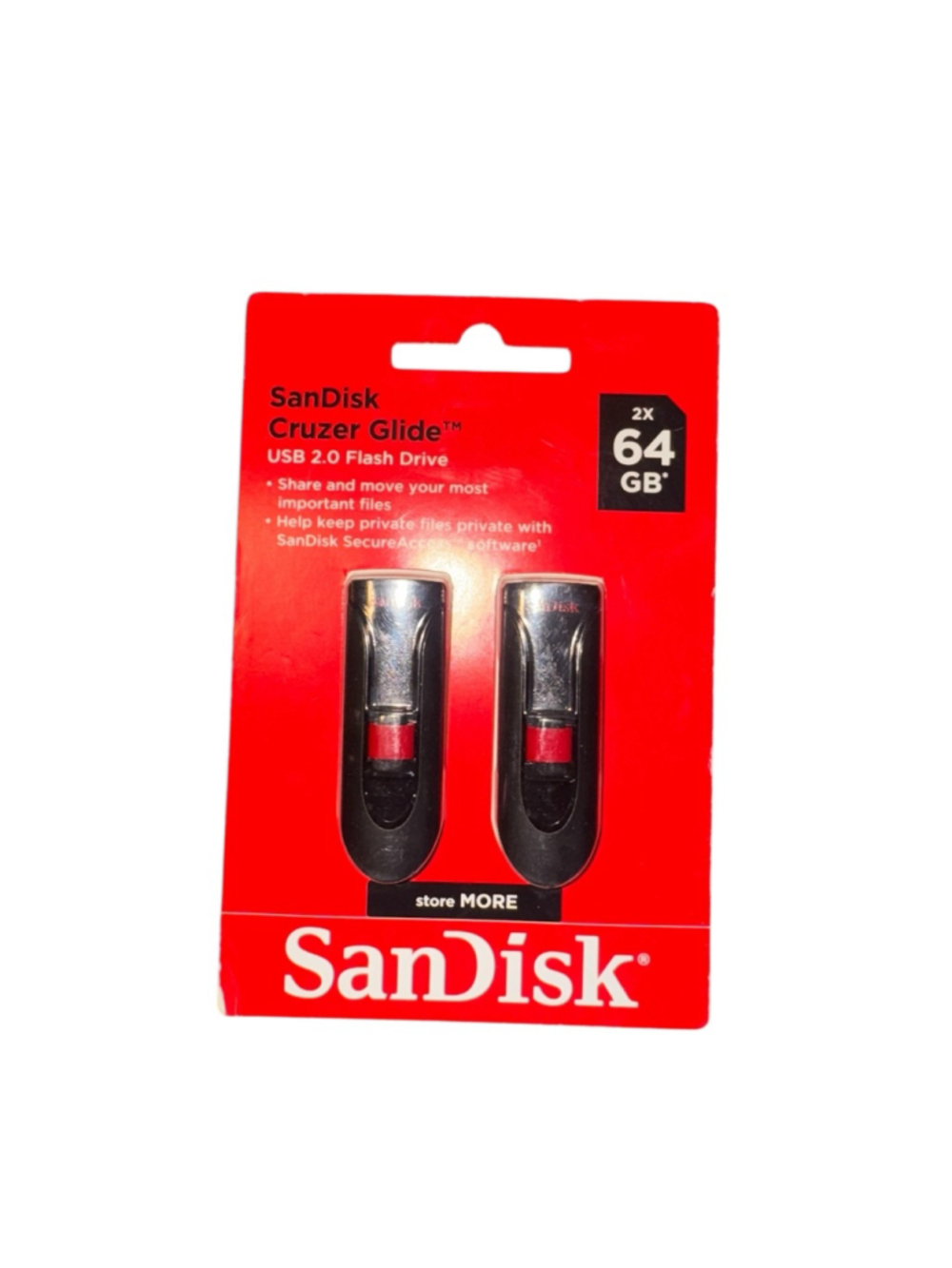 SanDisk Cruzer Glide USB 2.0 Flash Drive 2x 64GB Black Red